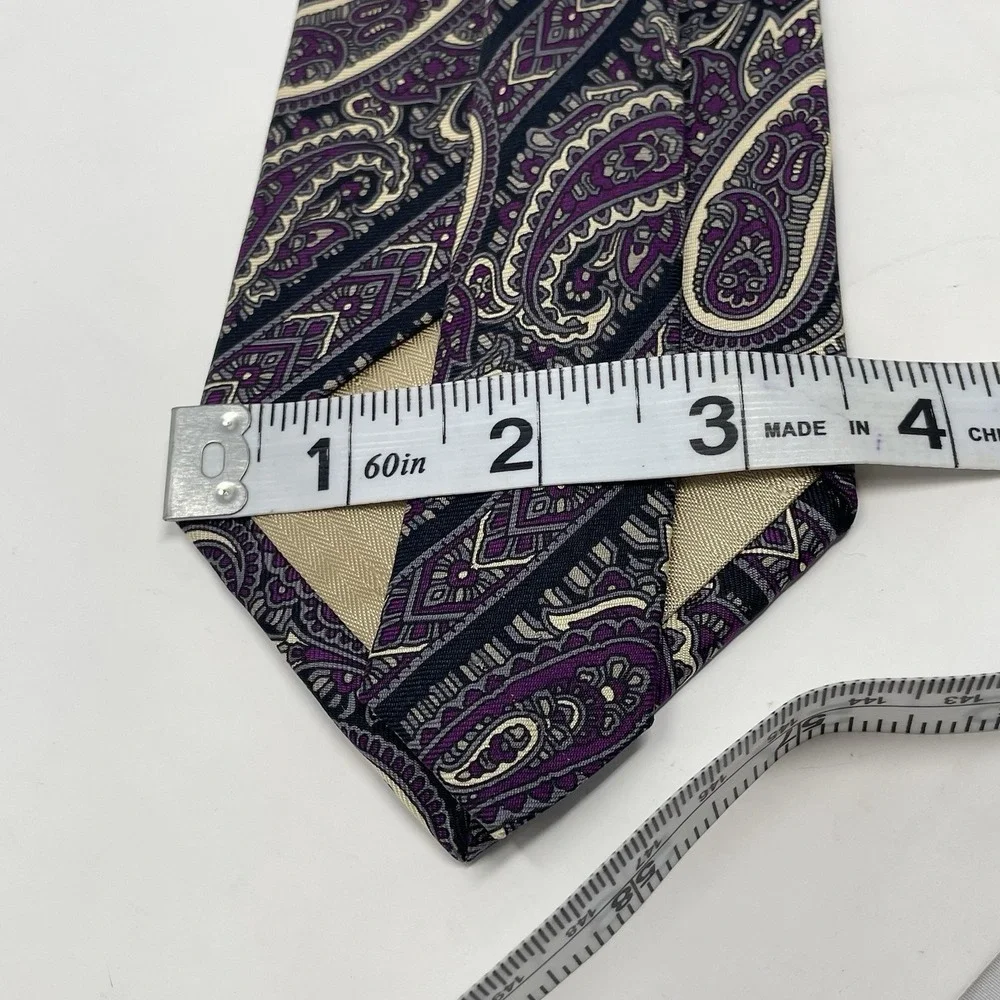 Mens Tie Handmade USA Italy Silk Purple Black Cream Gray 3.5x58